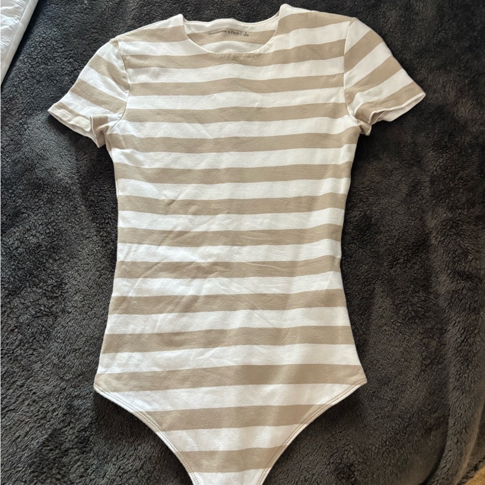 abercrombie tan & white striped cotton bodysuit